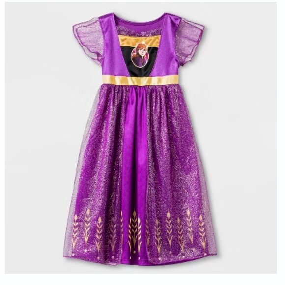 Toddler Girls' Frozen Anna Pajama Purple Princess Fantasy Nightgown - Purple 4T - Picture 1 of 3